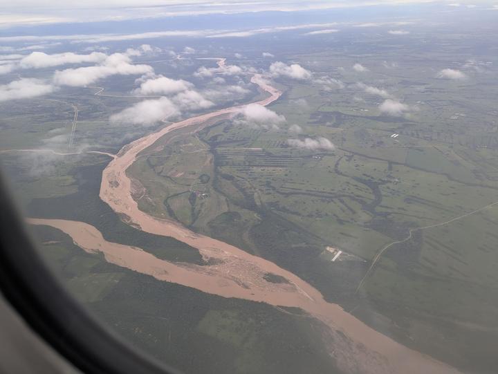 Flying in over the rivers of the Santa Cruz lowlands.